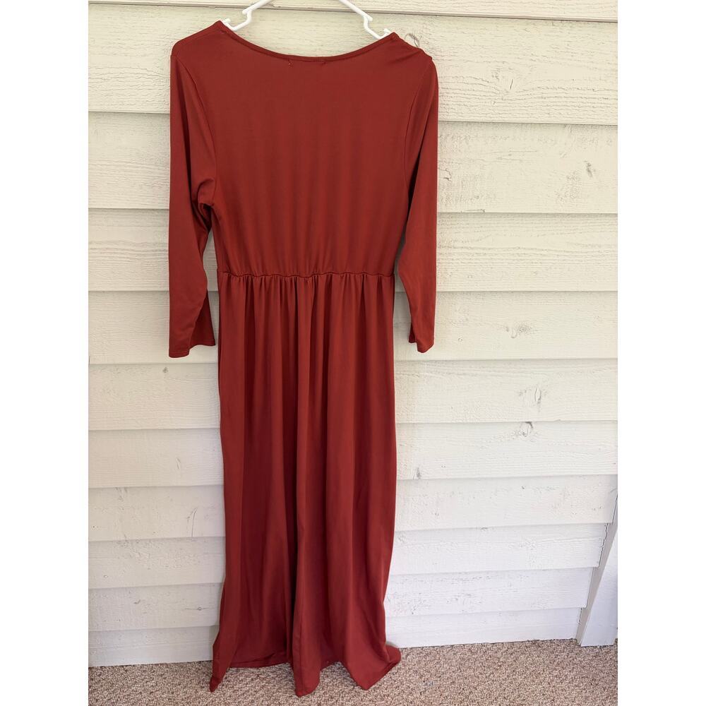 Entro Rust Maxi Dress Long Sleeve Empire Waist Flowy Boho Fall Dress Size Large - Picture 5 of 5